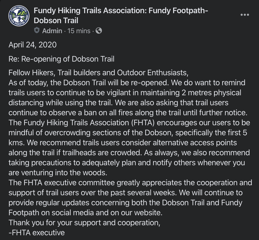 Dobson Trail to Reopen